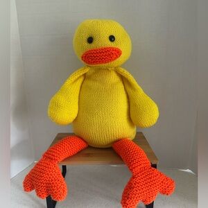 Handmade Yellow & Orange Knitted Easter Duck Plush Stuffed Toy! Spring Decor!